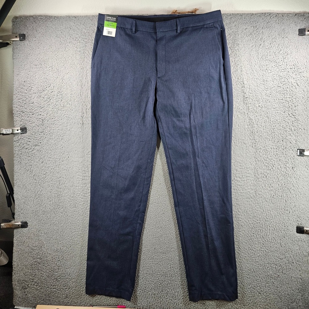Haggar Mens Comfort Performance Dress Pants Blue Super Flex Waist 38x34 NEW